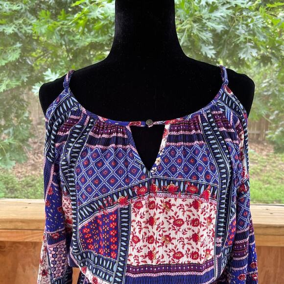 American Eagle Dress Colorful Patchwork Print Mini Boho Dress Size M - Picture 7 of 12